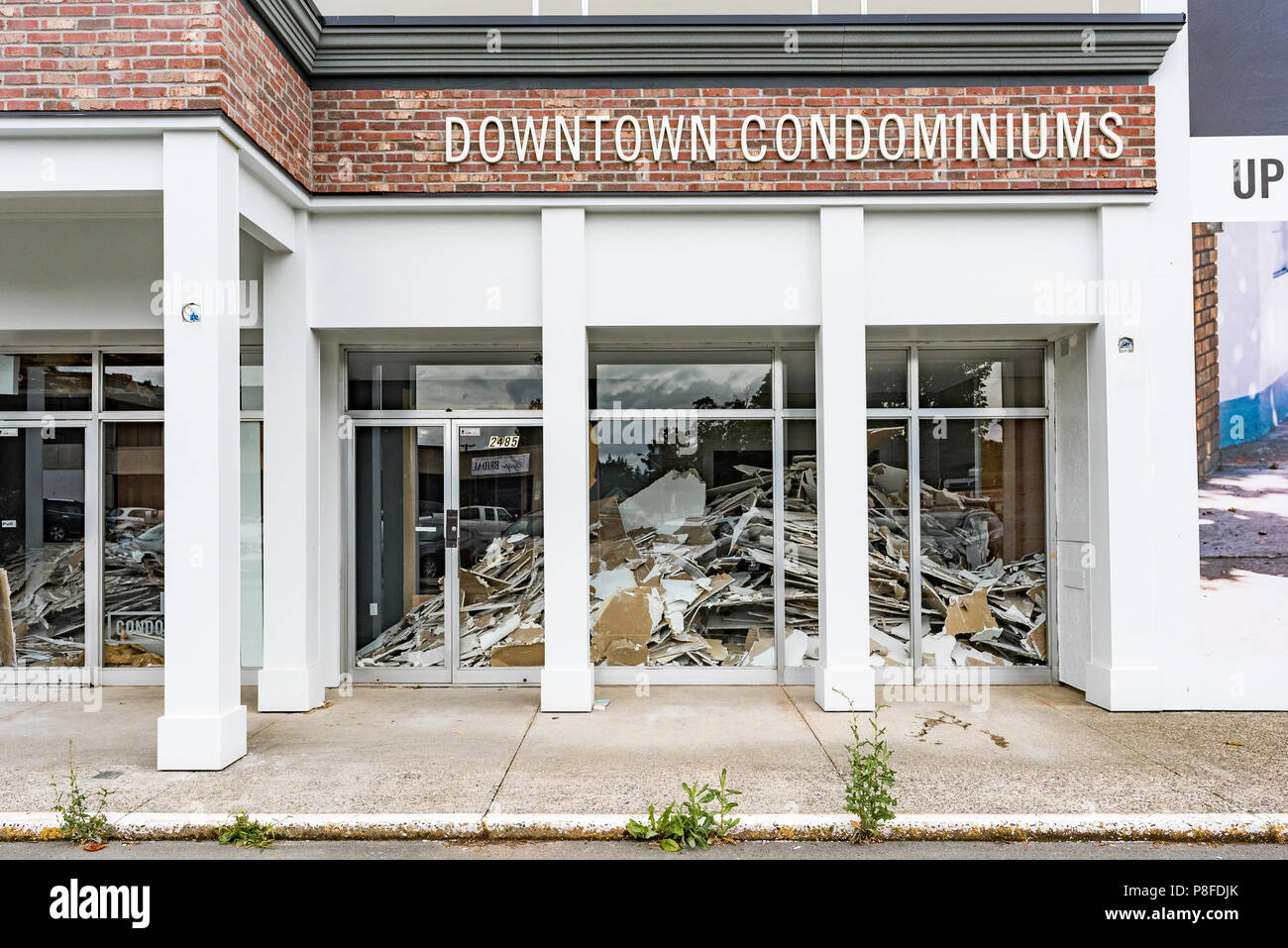 Demolished drywall inside Condominium showroom Stock Photo