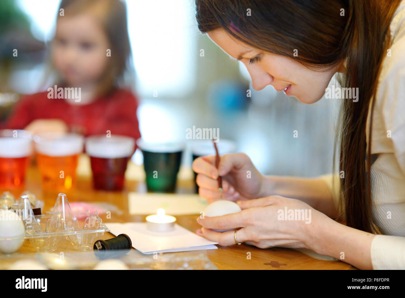 Coloring Easter eggs at home Stock Photo Alamy