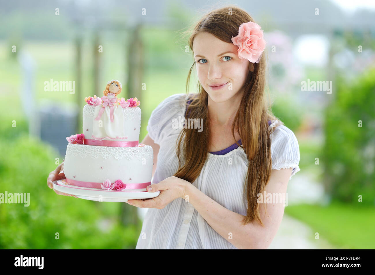 Young woman birthday cake restaurant hires stock photography and — free download