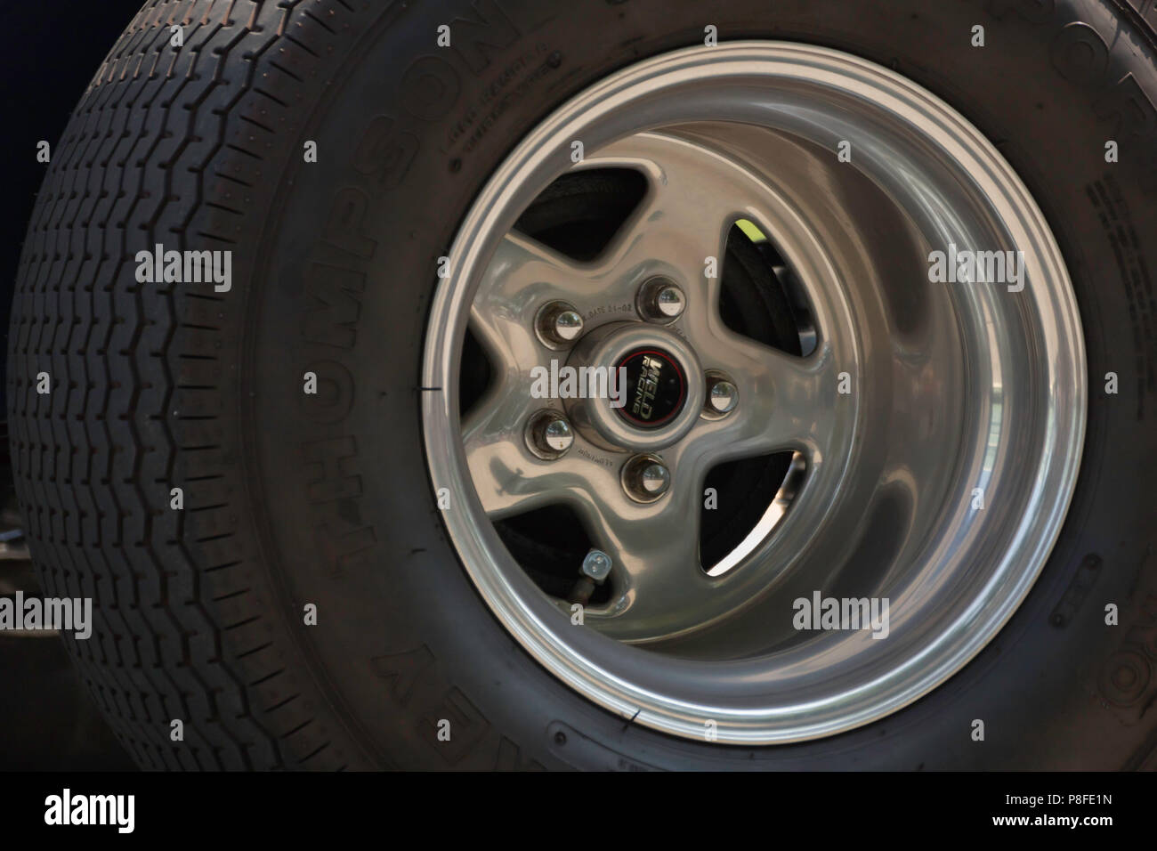 Hot Rod wheel and tire at the Canada Day Parade in Port Credit, Ontario, Canada Stock Photo