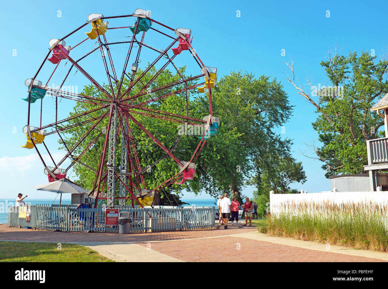 The Erieview Park Ferris Wheel, made in 1956, is an iconic historic amusement ride in the summer resort area of Northeast Ohio. Stock Photo