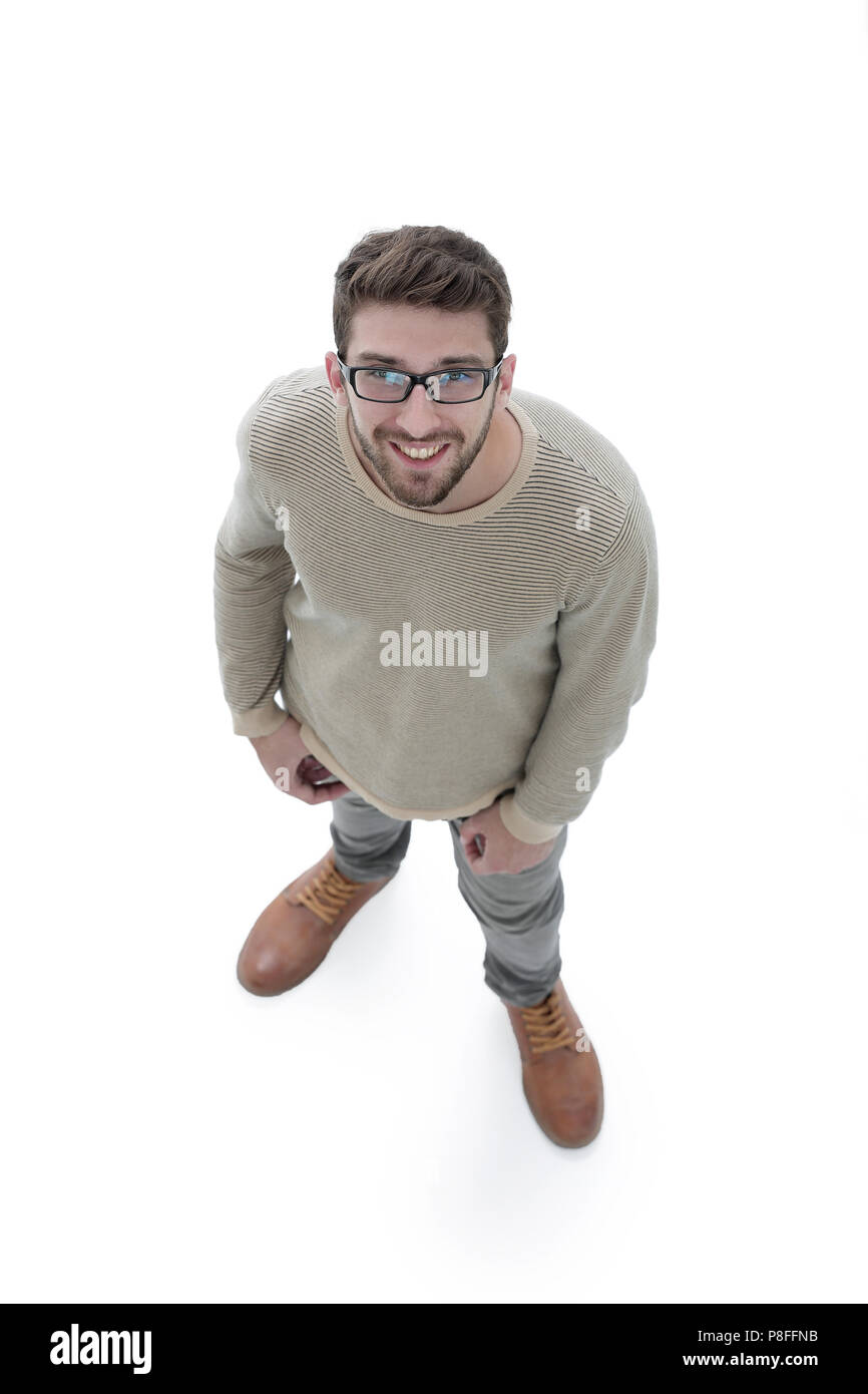 view from above. serious young man looking at camera Stock Photo - Alamy