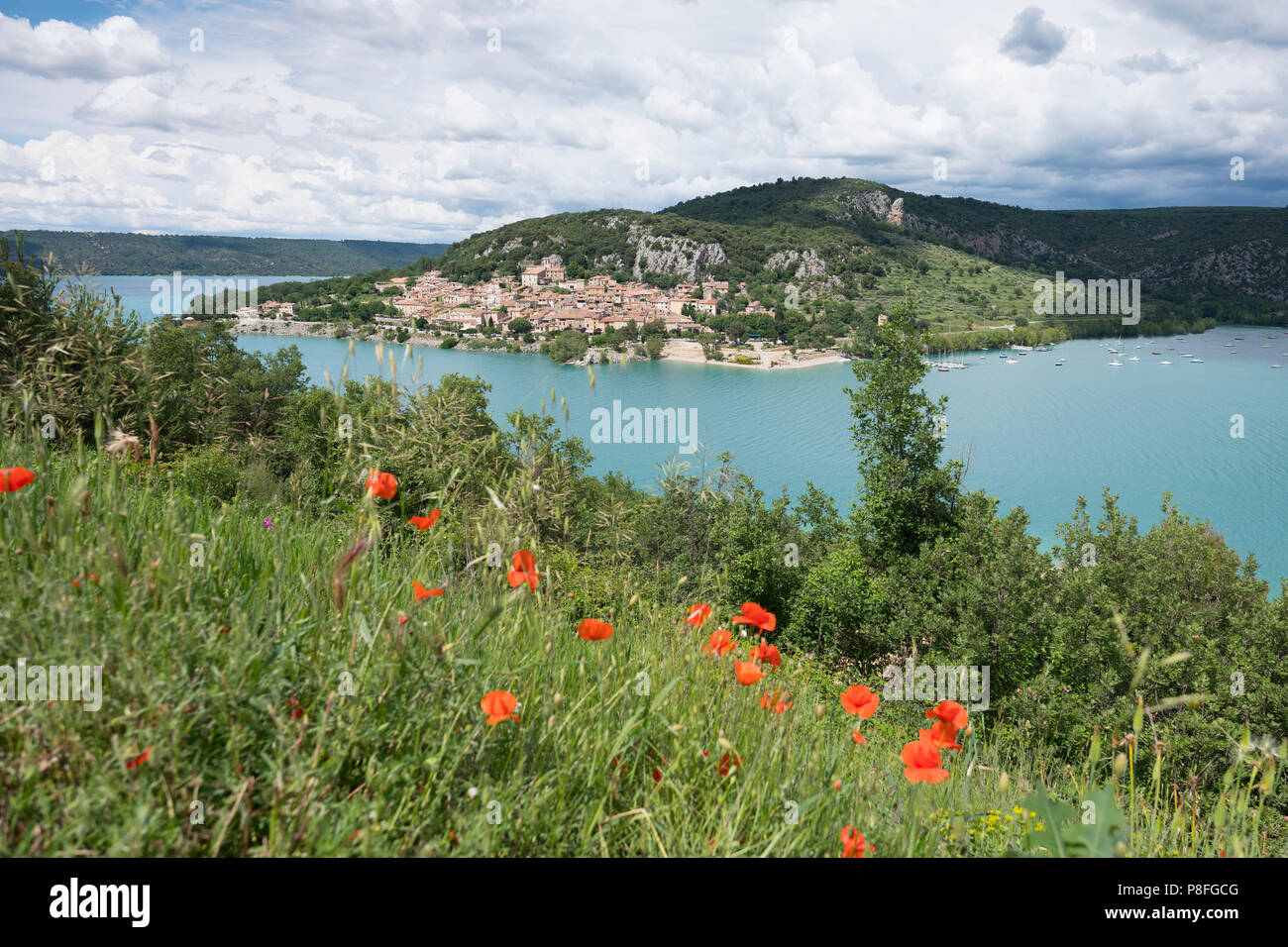 town of bauduen and lac de sainte croix in french provence on cloudy summer day Stock Photo