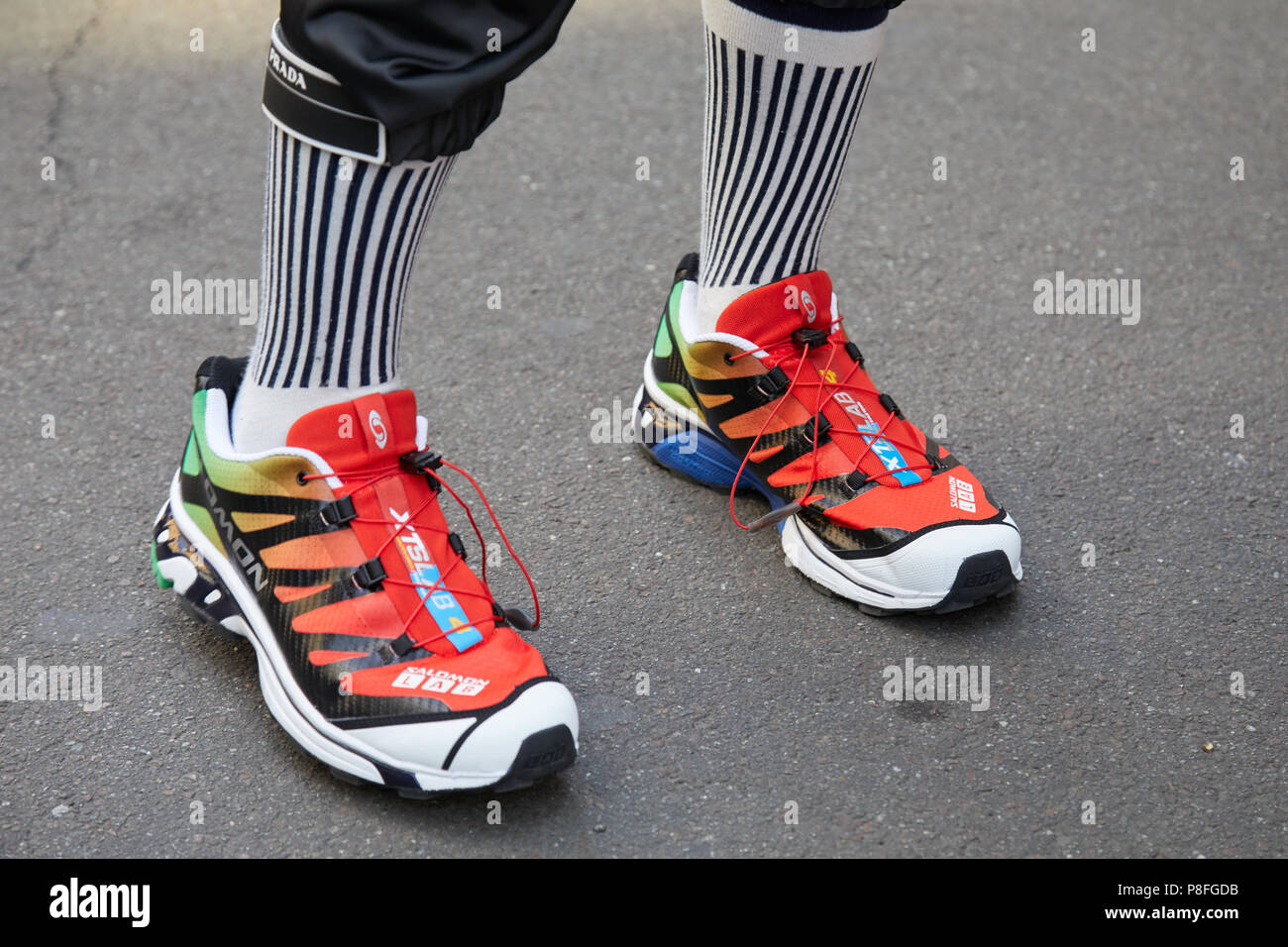 red green and white shoes