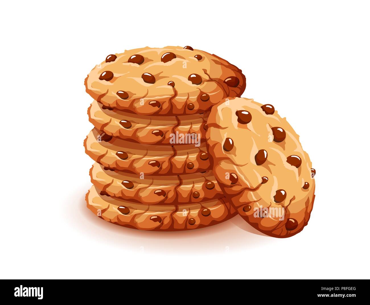 Vector chocolate crumbs chips isolated on white background. Realistic homemade choco chip cookies vector illustration. Stock Vector