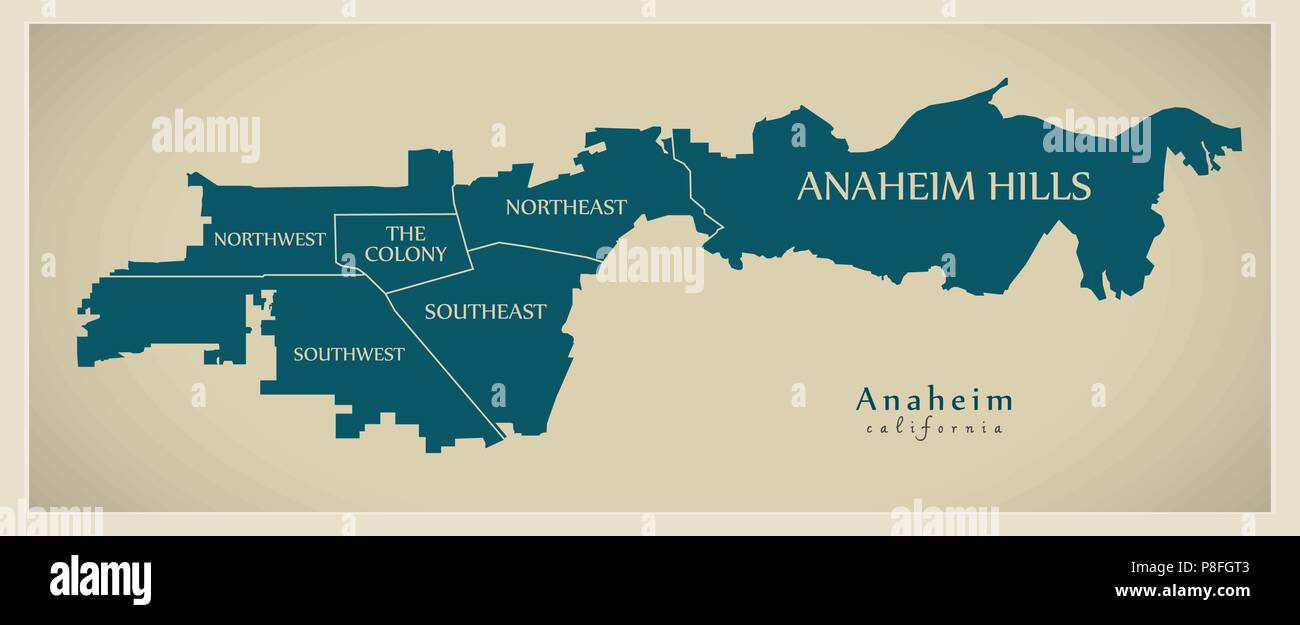 Modern City Map Anaheim California city of the USA with neighborhoods