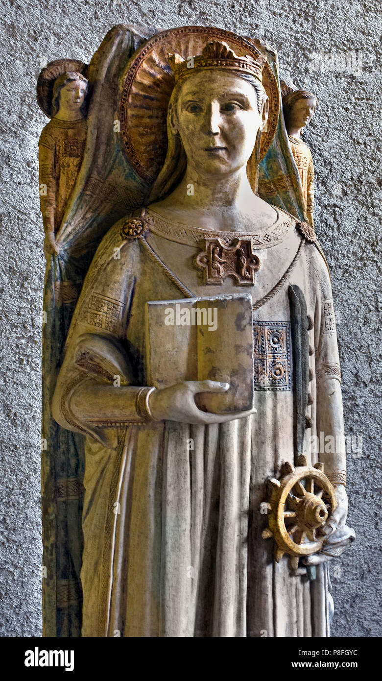 Master of Saint Anastasia, Saint Catherine of Alexandria, first half of the fourteenth century, stone hen  Statue of Saint Catherine of Alexandria XIV 14th Century in Castelvecchio Museum. Verona Italy Italian Stock Photo