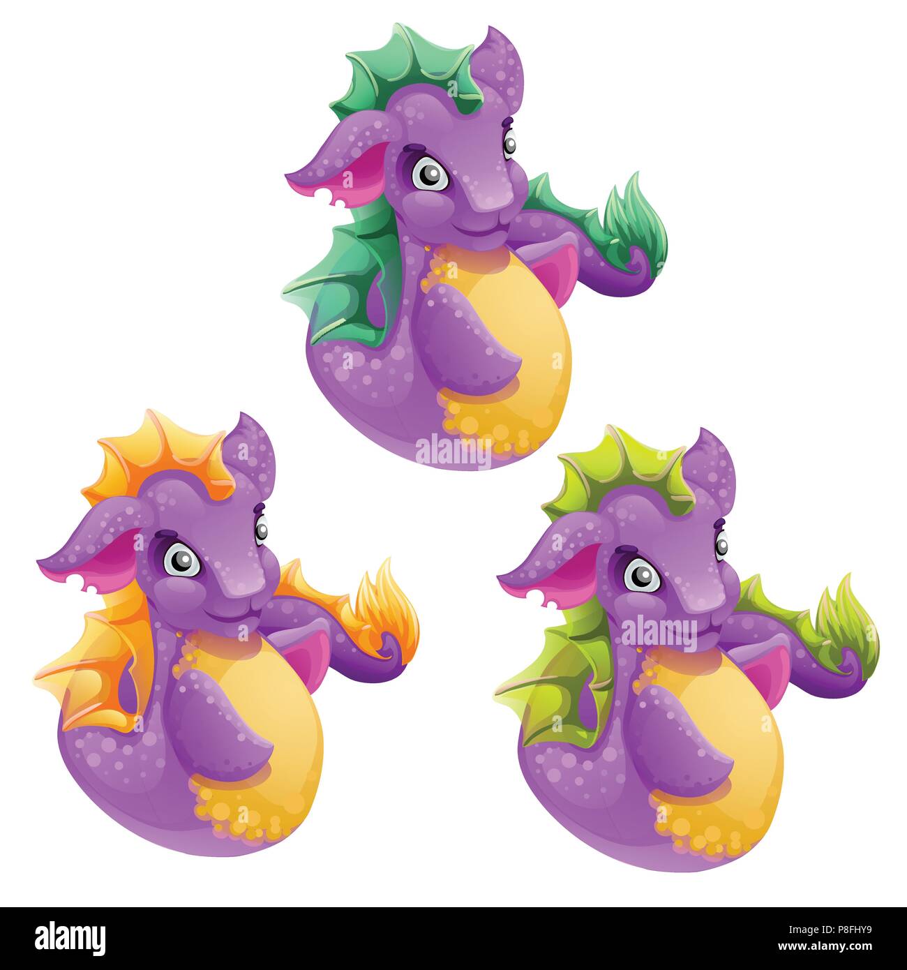 Set of fantasy animals purple color isolated on white background. Cartoon  sea dragon. Vector illustration Stock Vector Image & Art - Alamy