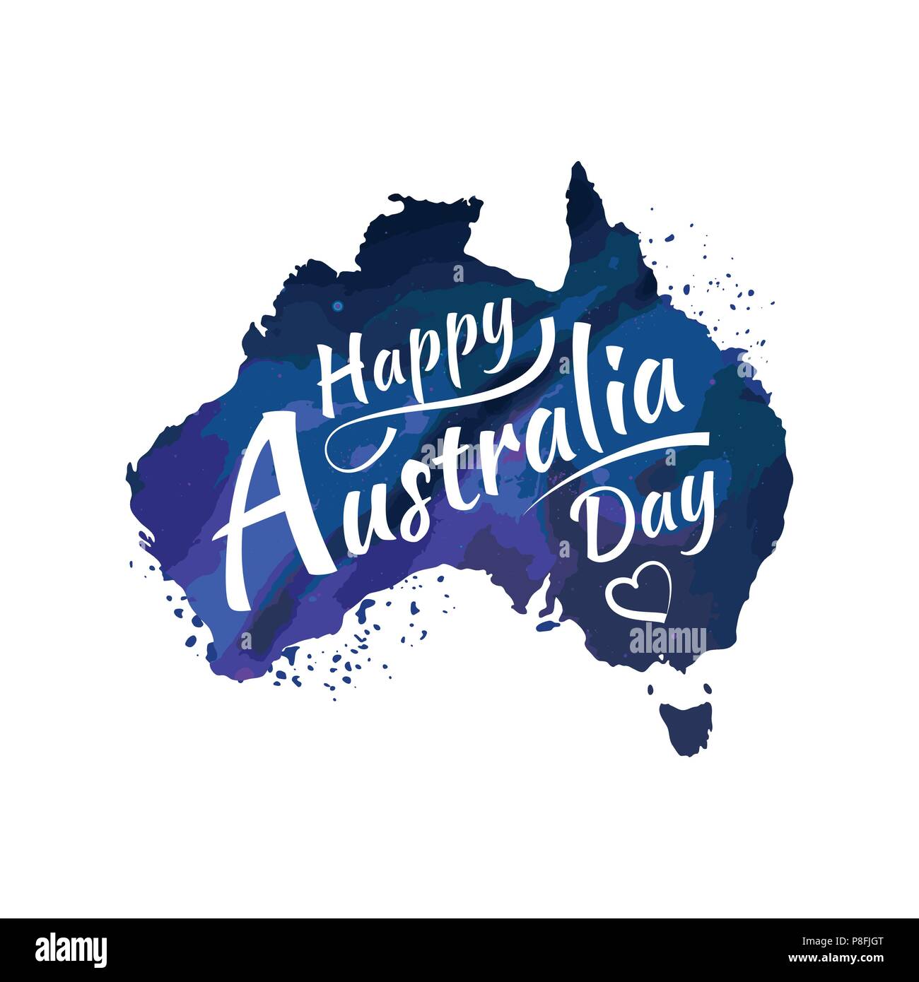 Happy Australia day lettering, calligraphy. Map of Australia with flag ...