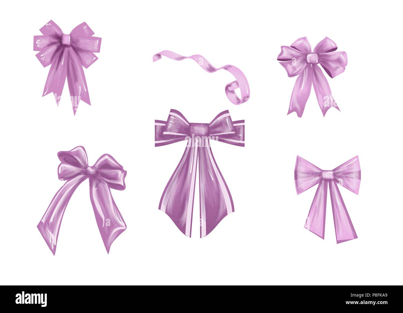 set of pink bows and ribbon isolated on white Stock Vector Image & Art ...