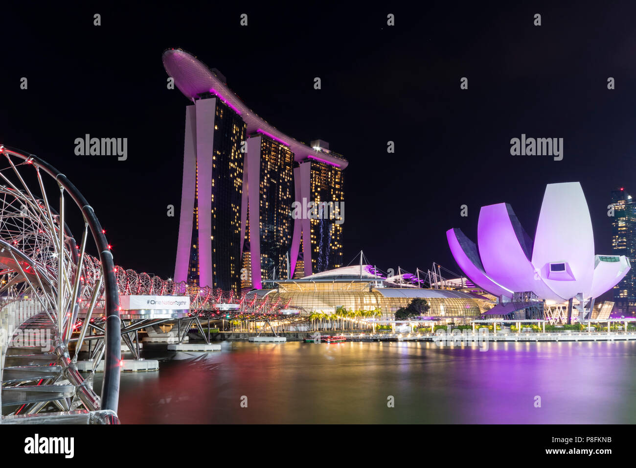 Singapore Downtown, Marina Bay, Convention Centre and Big Wheel Stock Photo