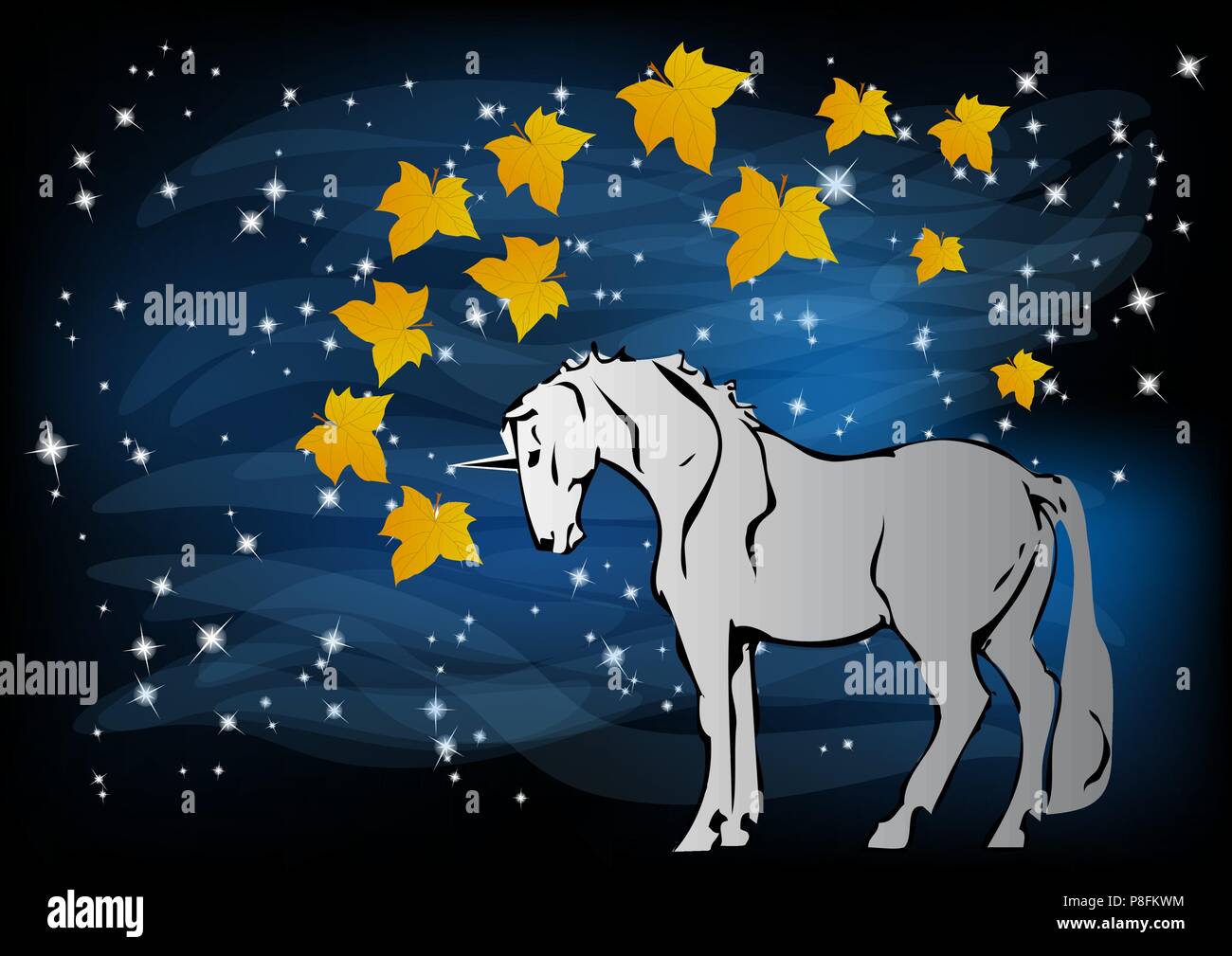 unicorn in the night forest. abstract background with sky Stock Vector ...