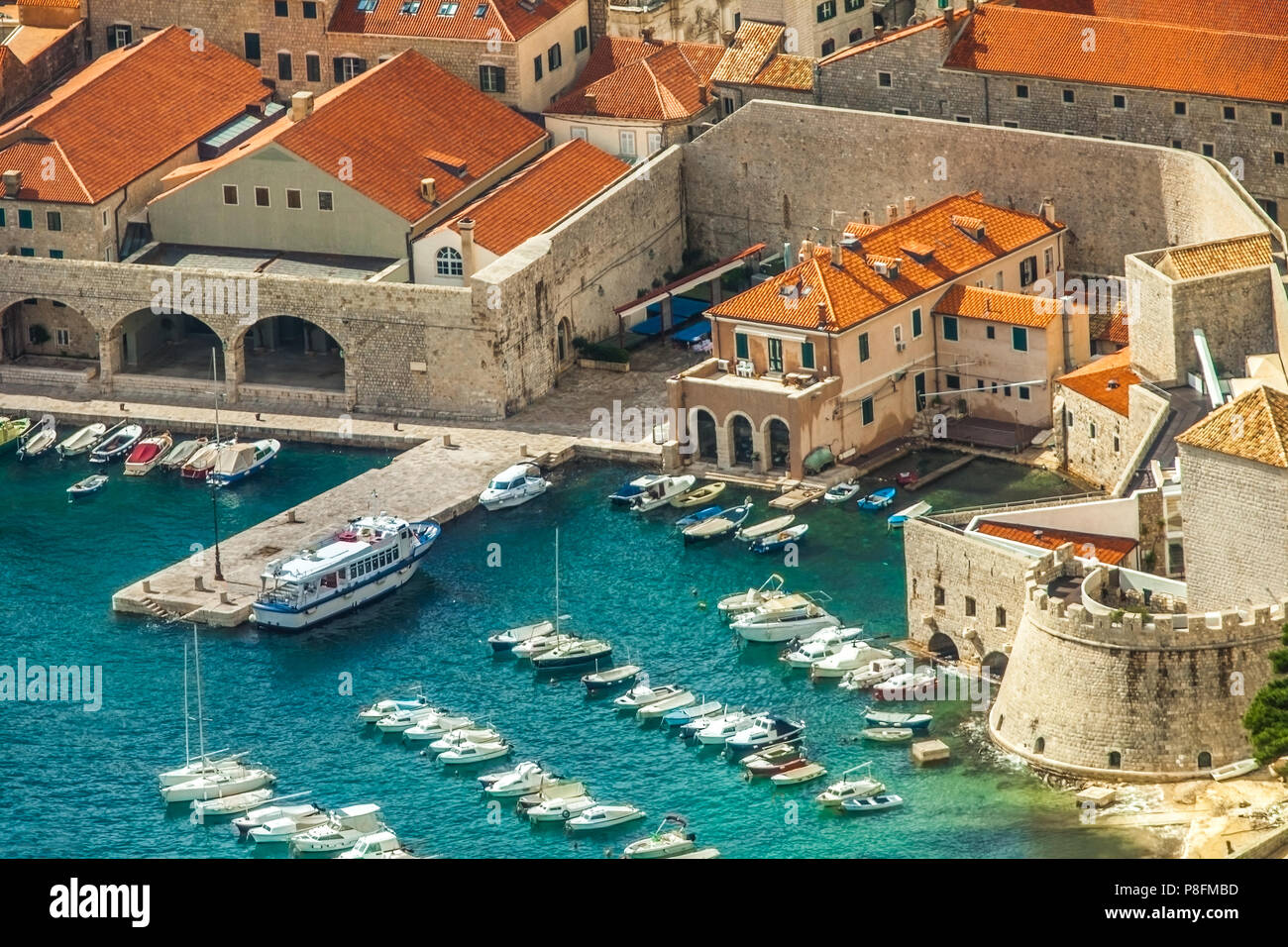 View of the harbor and the old town of Dubrovnik Croatia Stock Photo