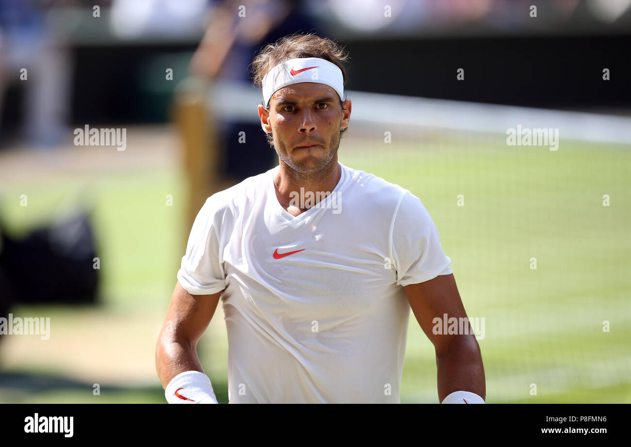 Rafael Nadal on day nine of the Wimbledon Championships at the All England Lawn Tennis and Croquet Club, Wimbledon. Stock Photo