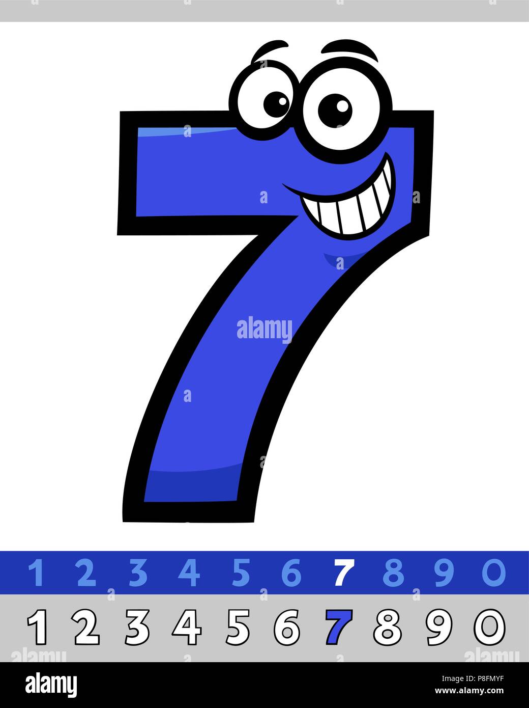 Cartoon Illustrations of Seven Basic Number Character Educational Collection Stock Vector