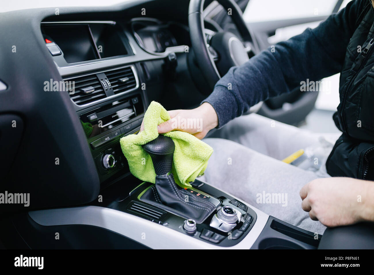 A Man Cleaning Car Interior Car Detailing Or Valeting