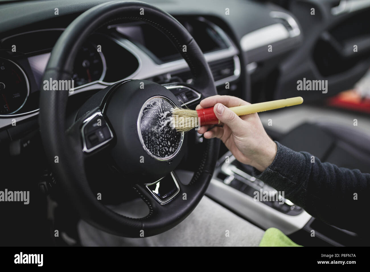 A Man Cleaning Car Interior Car Detailing Or Valeting