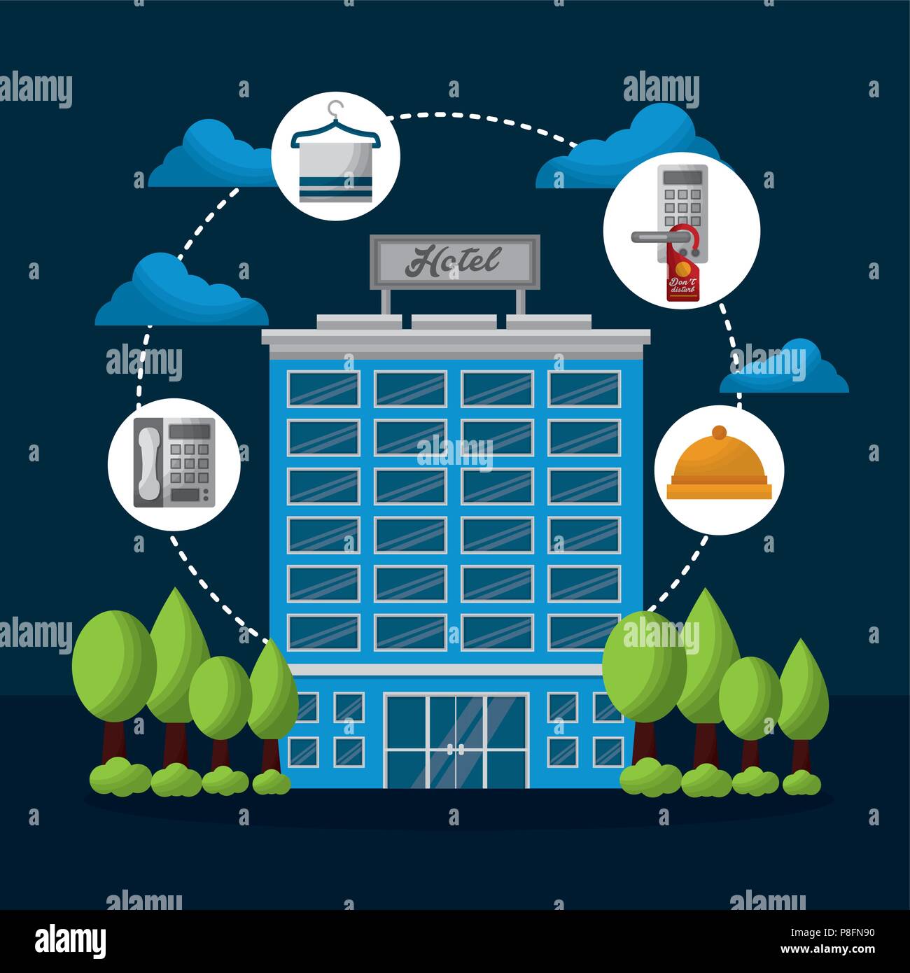 hotel building connection stickers telephone ring clock vector