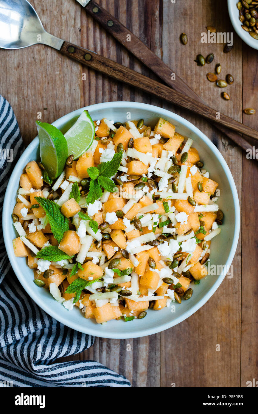 Mint Jicama Cantaloupe Salad with Toasted Pepitas Stock Photo Alamy