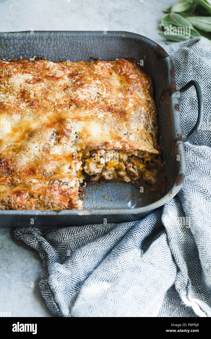 Lasagna in vintage pan Stock Photo Alamy