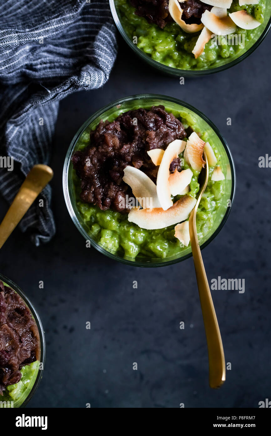 Coconut Matcha Rice Pudding with Date Adzuki Bean Paste Stock Photo - Alamy