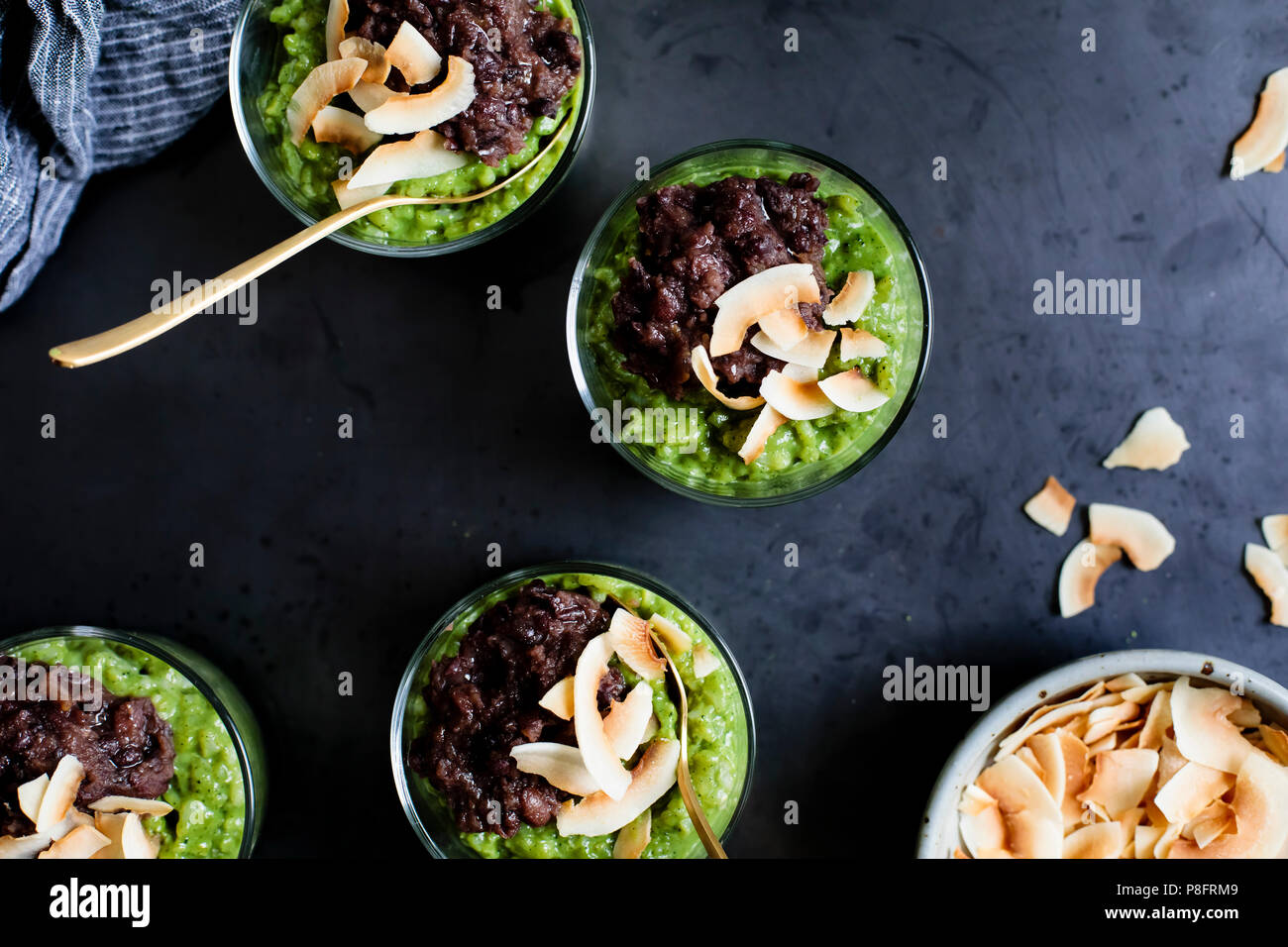 Coconut Matcha Rice Pudding with Date Adzuki Bean Paste Stock Photo - Alamy