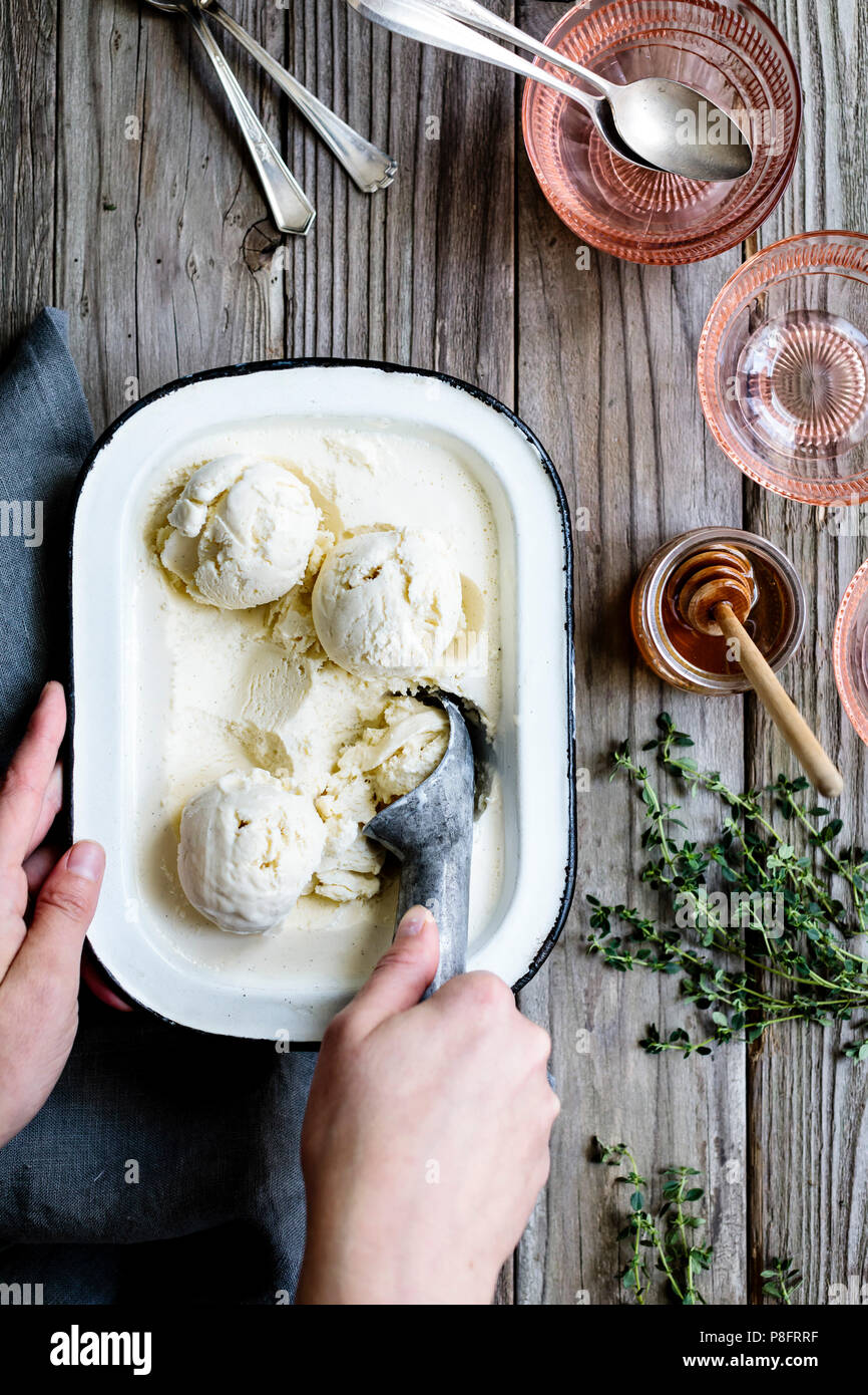 Honey & Lemon Thyme Ricotta Ice Cream with Vanilla Stock Photo Alamy
