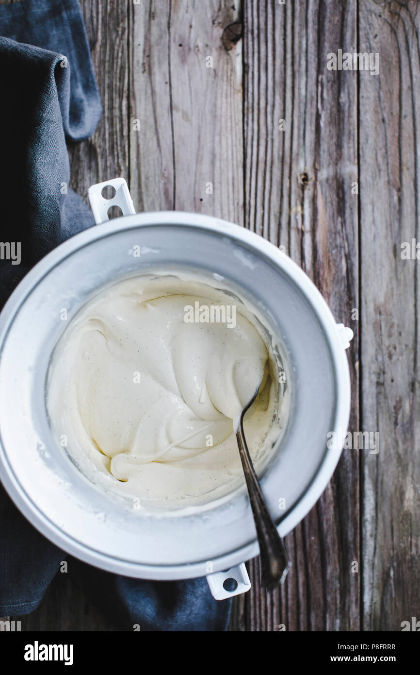 Honey & Lemon Thyme Ricotta Ice Cream with Vanilla Stock Photo