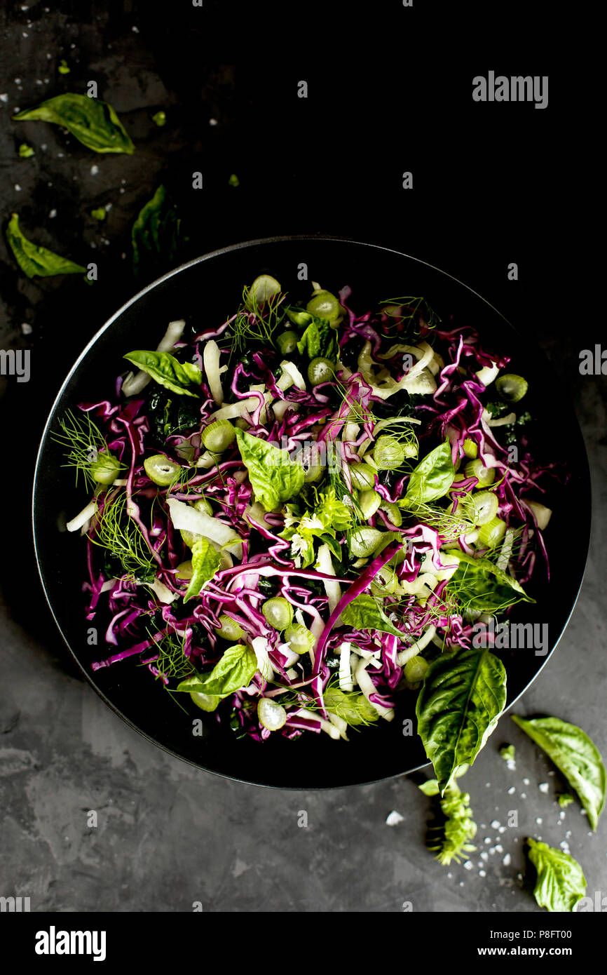 Kale Fennel Salad with Lemon Basil Pesto Vinaigrette photographed on a