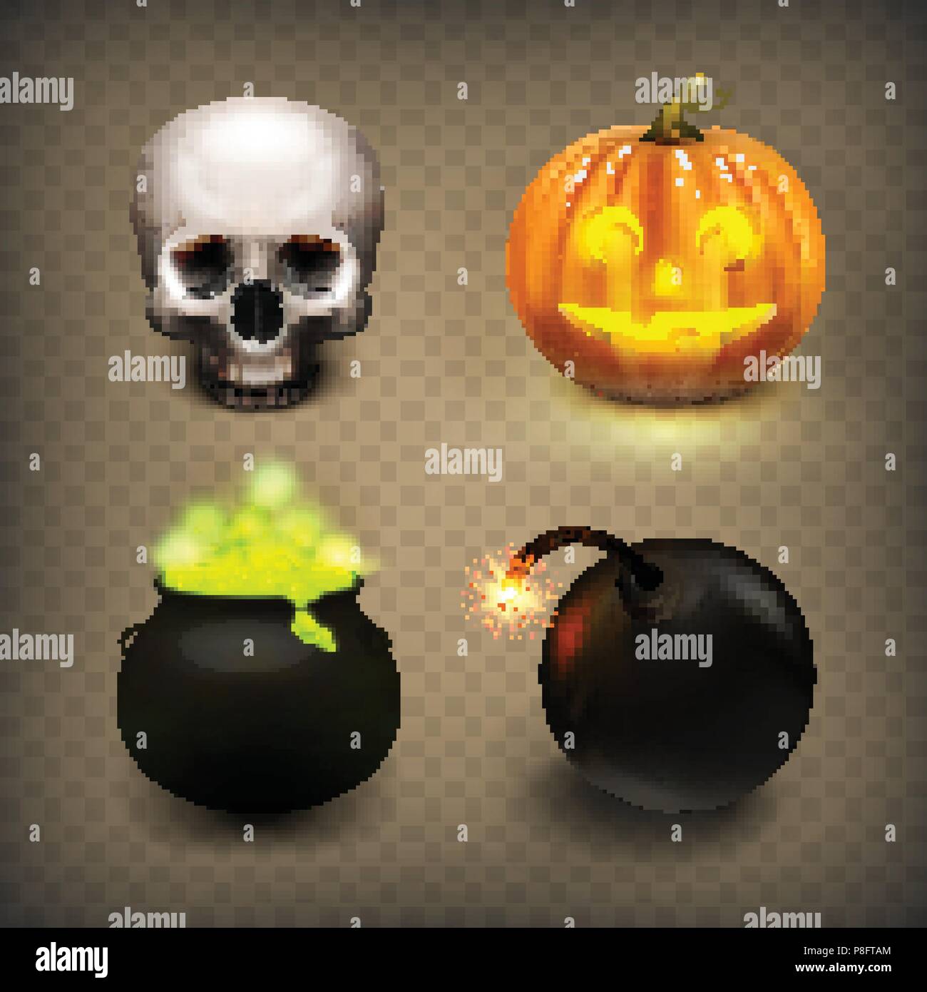 Stock vector illustration realistic skull, jack-o-lantern, witches ...