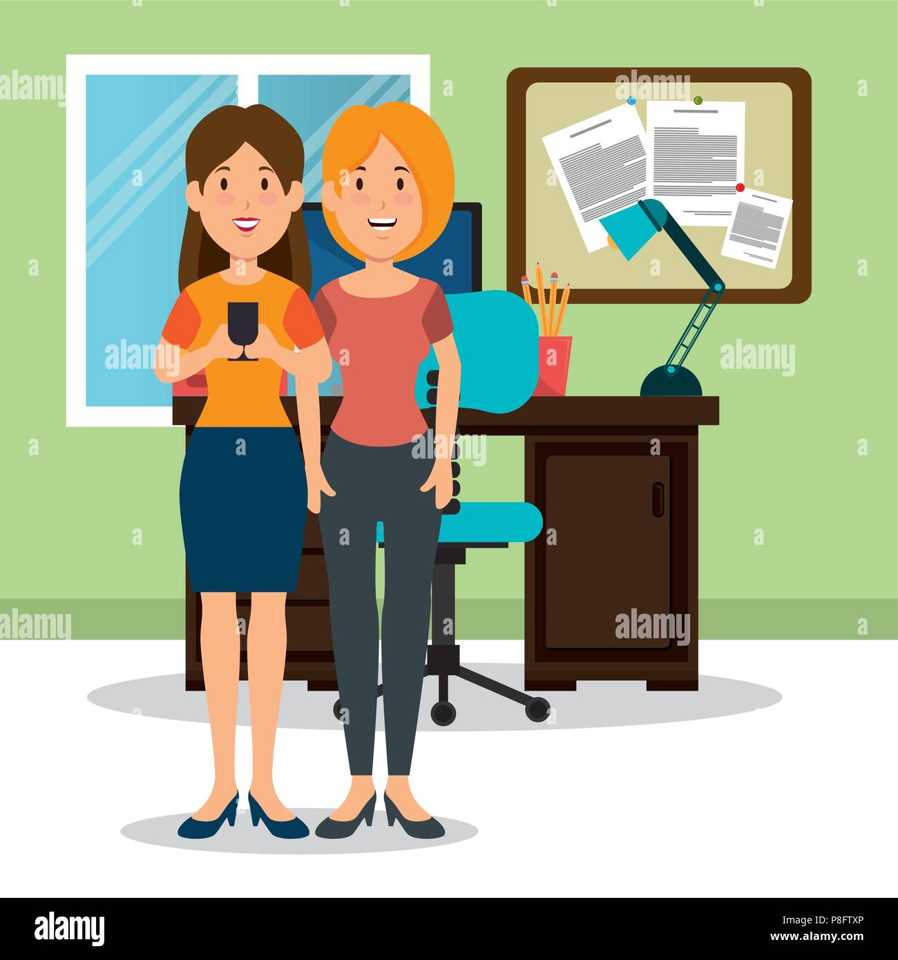 young businesswomen in the workplace office Stock Vector Image & Art ...