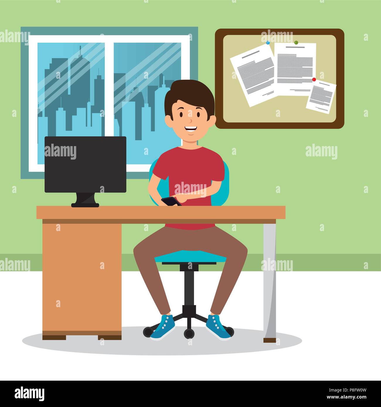 young man in the workplace office Stock Vector Image & Art - Alamy