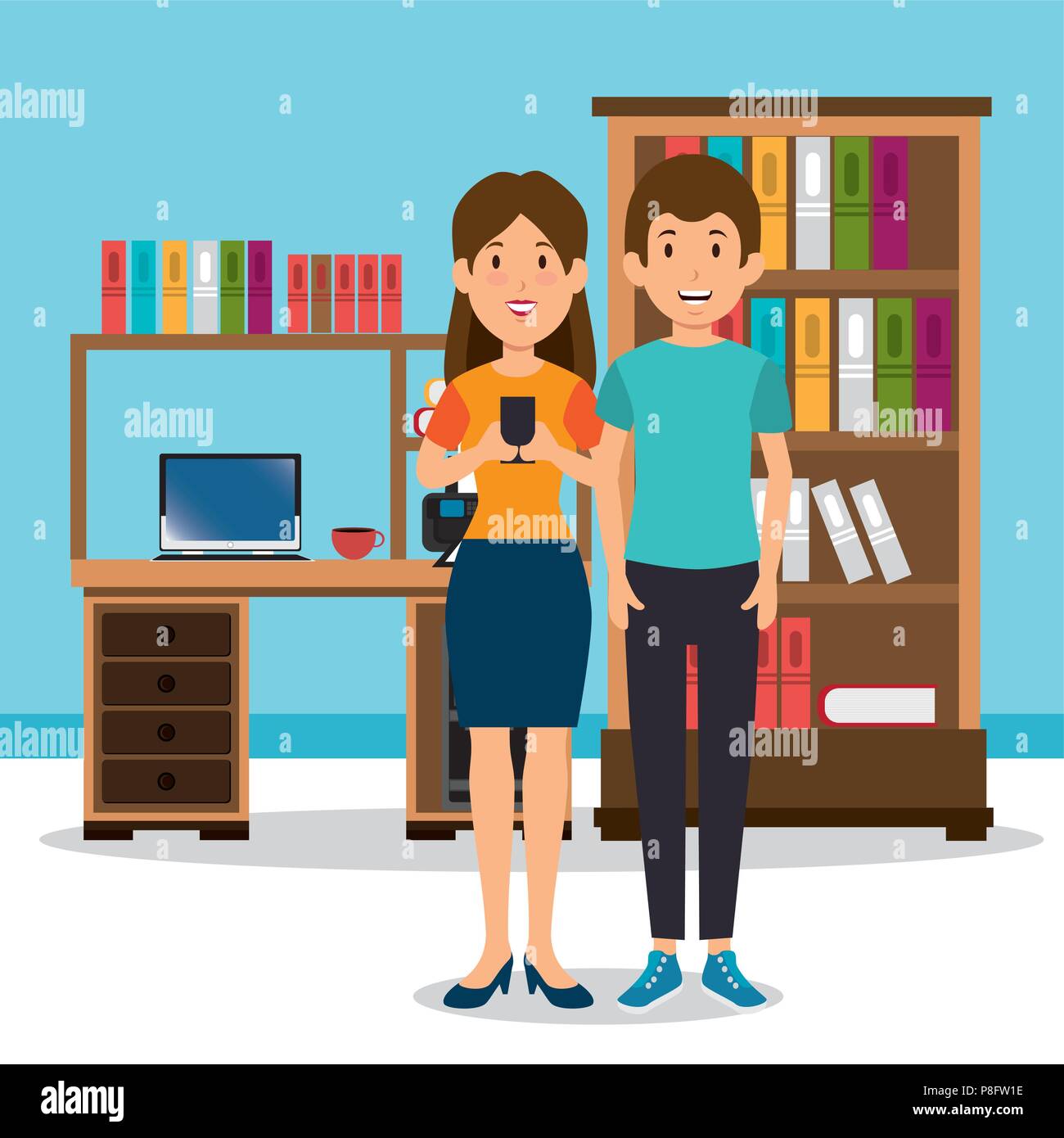 young couple in the workplace office Stock Vector Image & Art - Alamy
