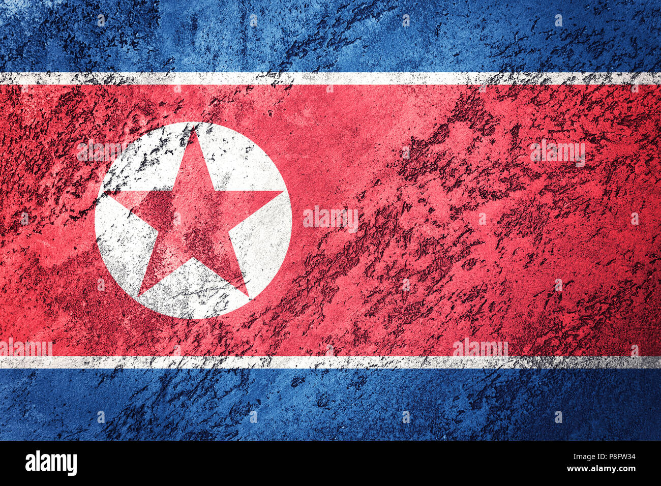 Grunge North Korea flag. North Korea flag with grunge texture. Stock Photo
