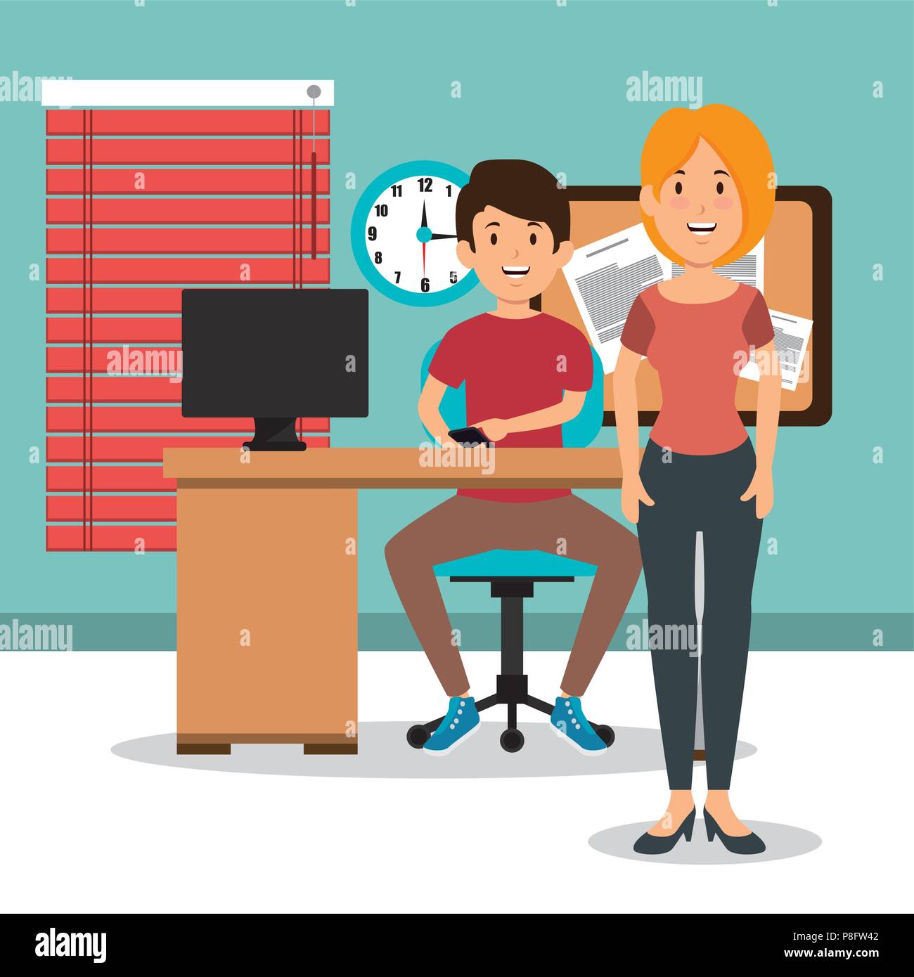 young couple in the workplace office Stock Vector Image & Art - Alamy