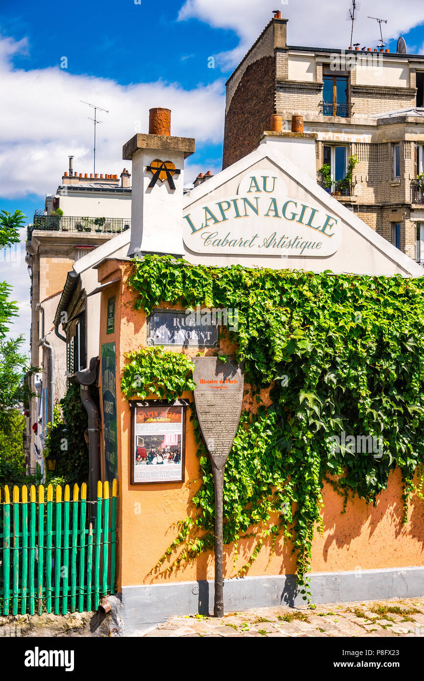 Lapin Agile is a famous Montmartre cabaret, at 22 Rue des Saules, 18th arrondissement of Paris, France. Stock Photo