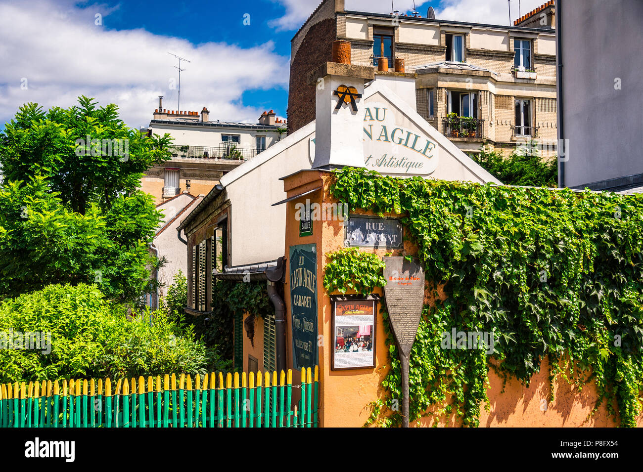 Lapin Agile is a famous Montmartre cabaret, at 22 Rue des Saules, 18th arrondissement of Paris, France. Stock Photo
