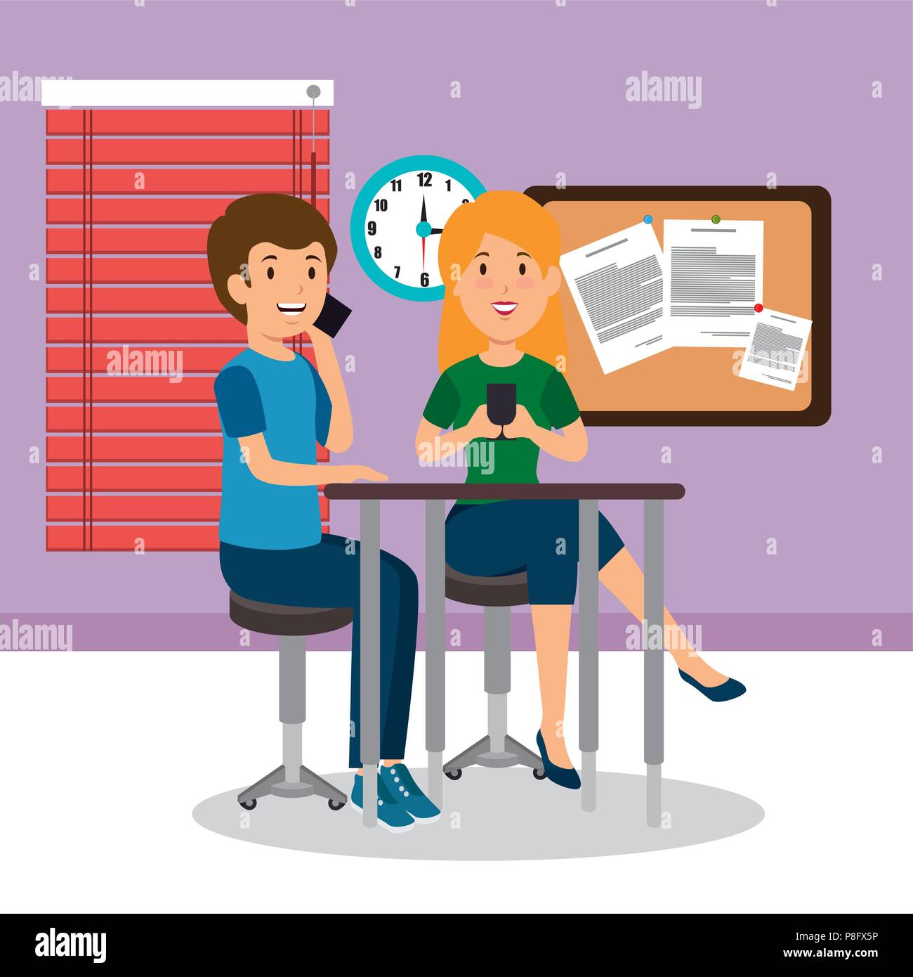 young couple in the workplace office Stock Vector Image & Art - Alamy