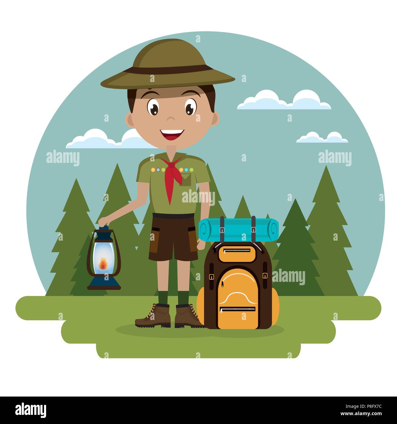 young scout in the camping zone scene Stock Vector Image & Art - Alamy