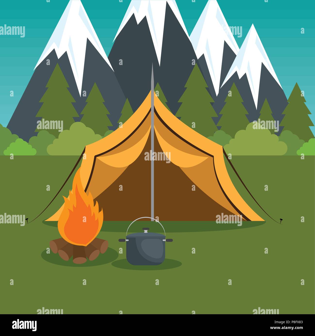 camping zone with tent and campfire Stock Vector Image & Art - Alamy