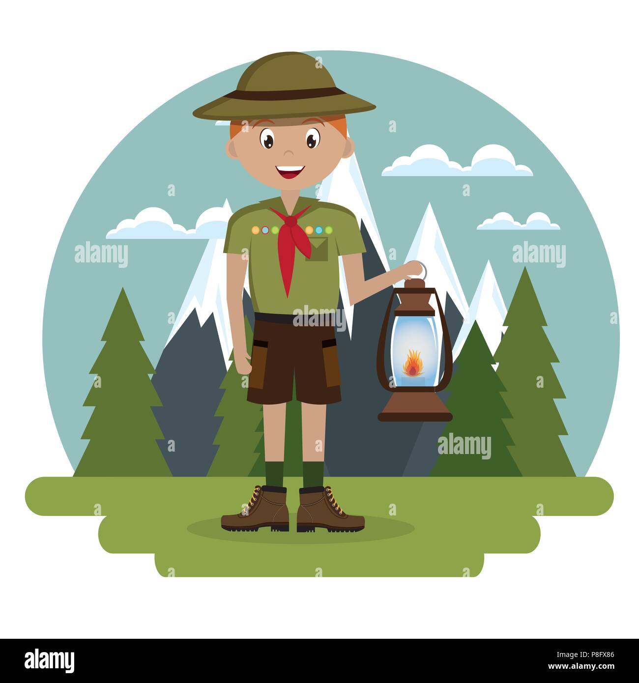 young scout in the camping zone scene Stock Vector Image & Art - Alamy