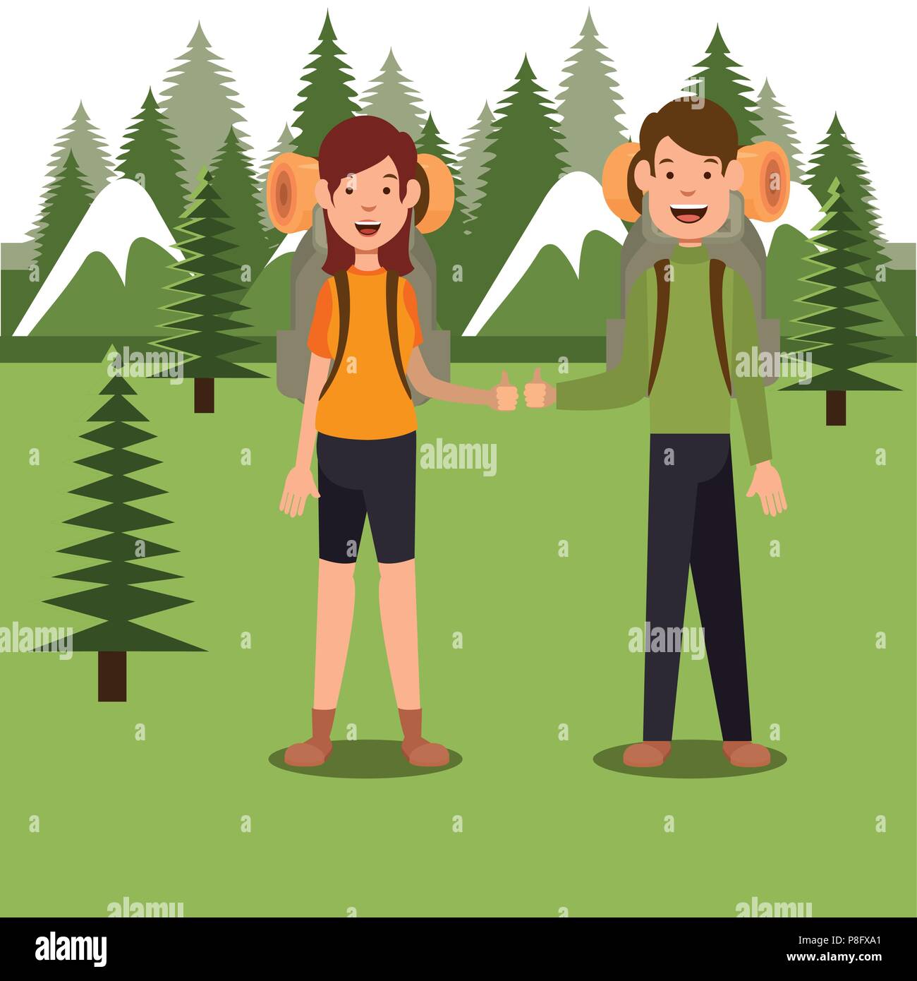 couple scouts in the camping zone scene Stock Vector Image & Art - Alamy