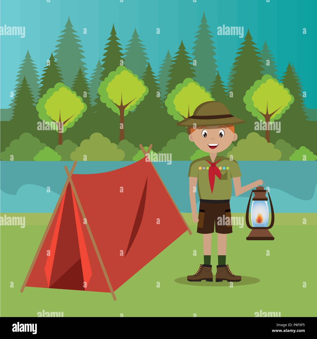 young scout in the camping zone scene Stock Vector Image & Art - Alamy
