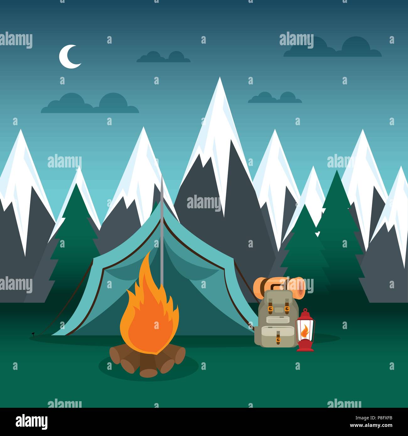camping zone with tent and campfire Stock Vector Image & Art - Alamy