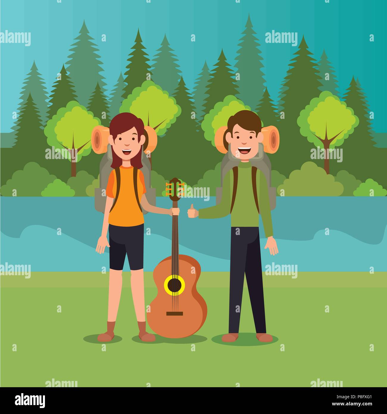 couple scouts in the camping zone scene Stock Vector Image & Art - Alamy