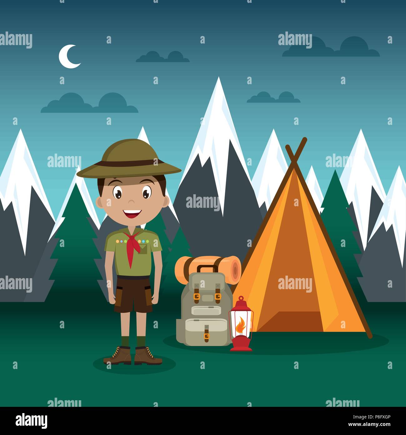 young scout in the camping zone scene Stock Vector Image & Art - Alamy