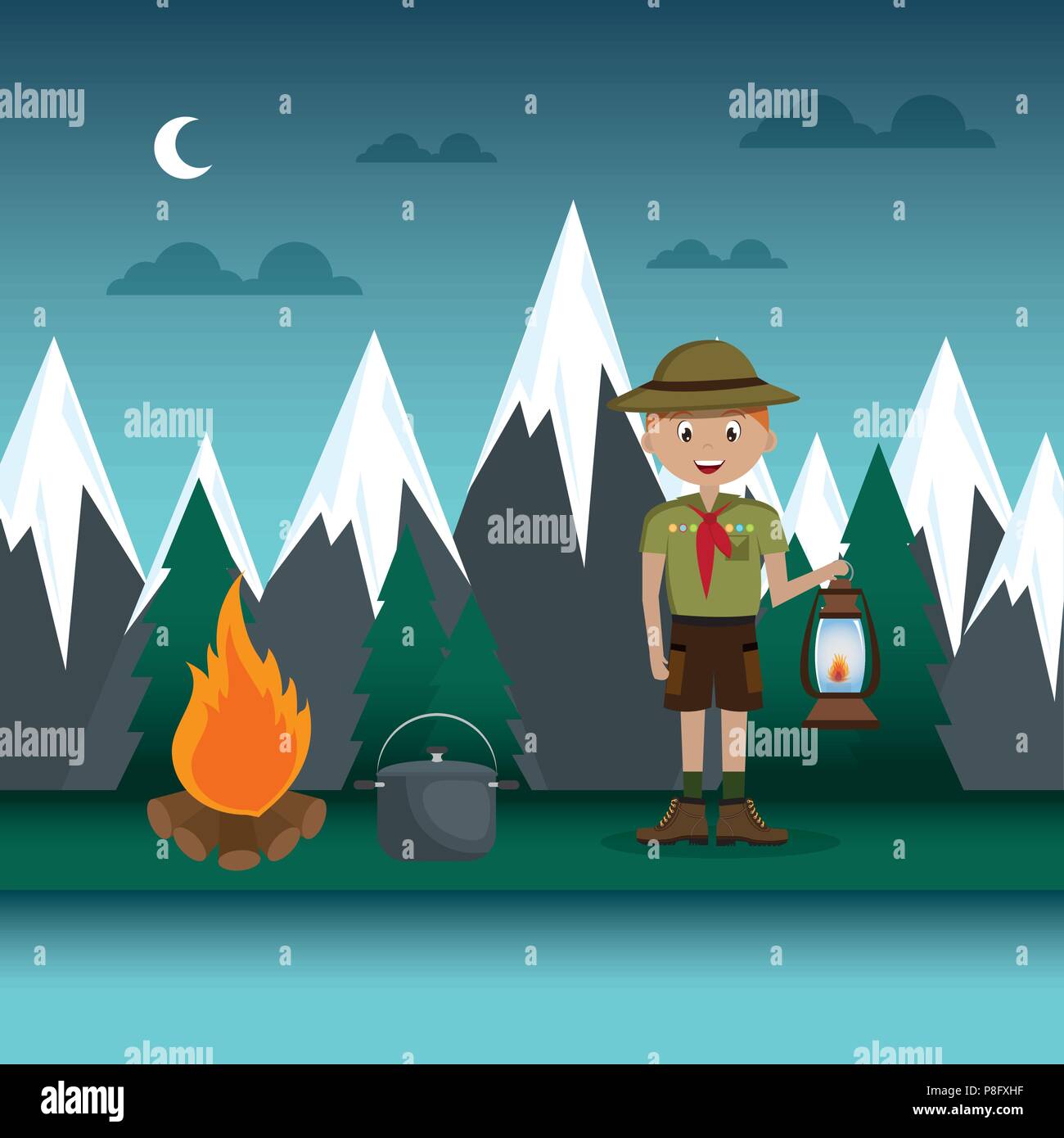 young scout in the camping zone scene Stock Vector Image & Art - Alamy