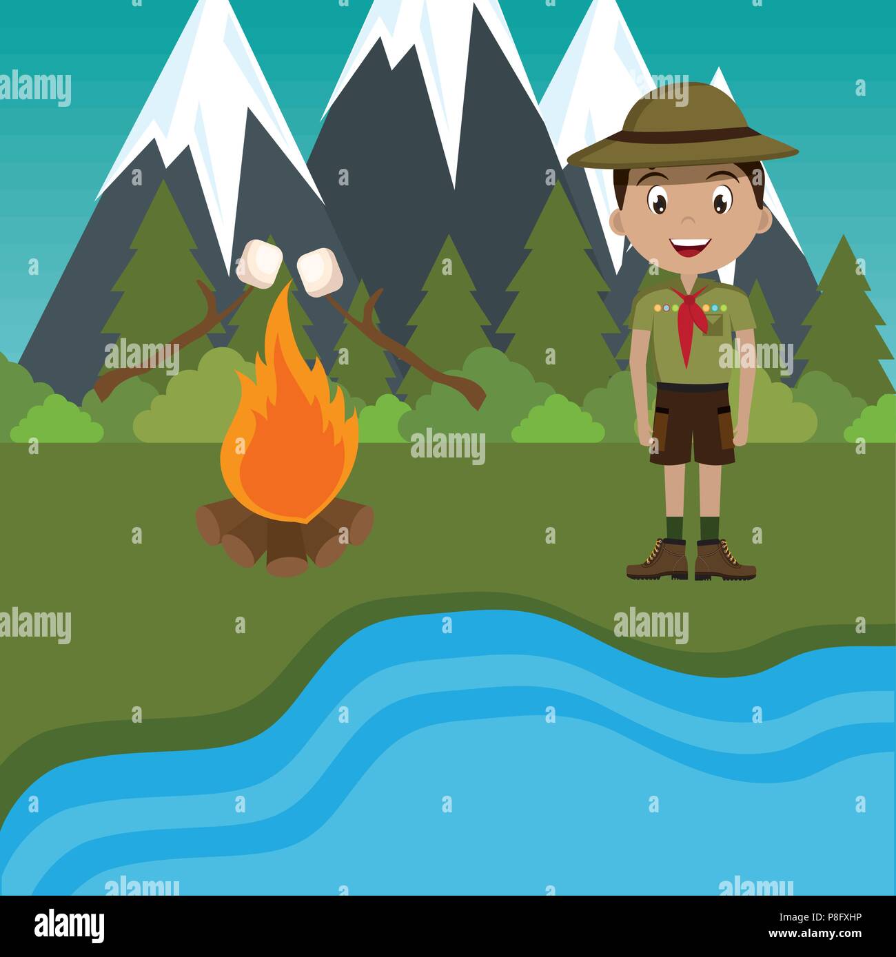 young scout in the camping zone scene Stock Vector Image & Art - Alamy