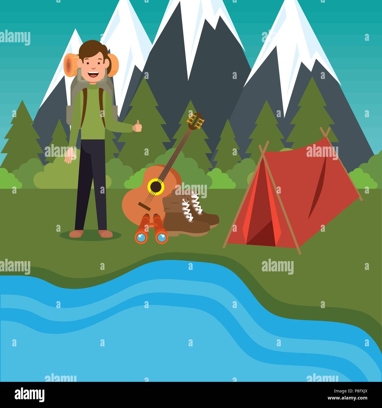 young scout in the camping zone scene Stock Vector Image & Art - Alamy