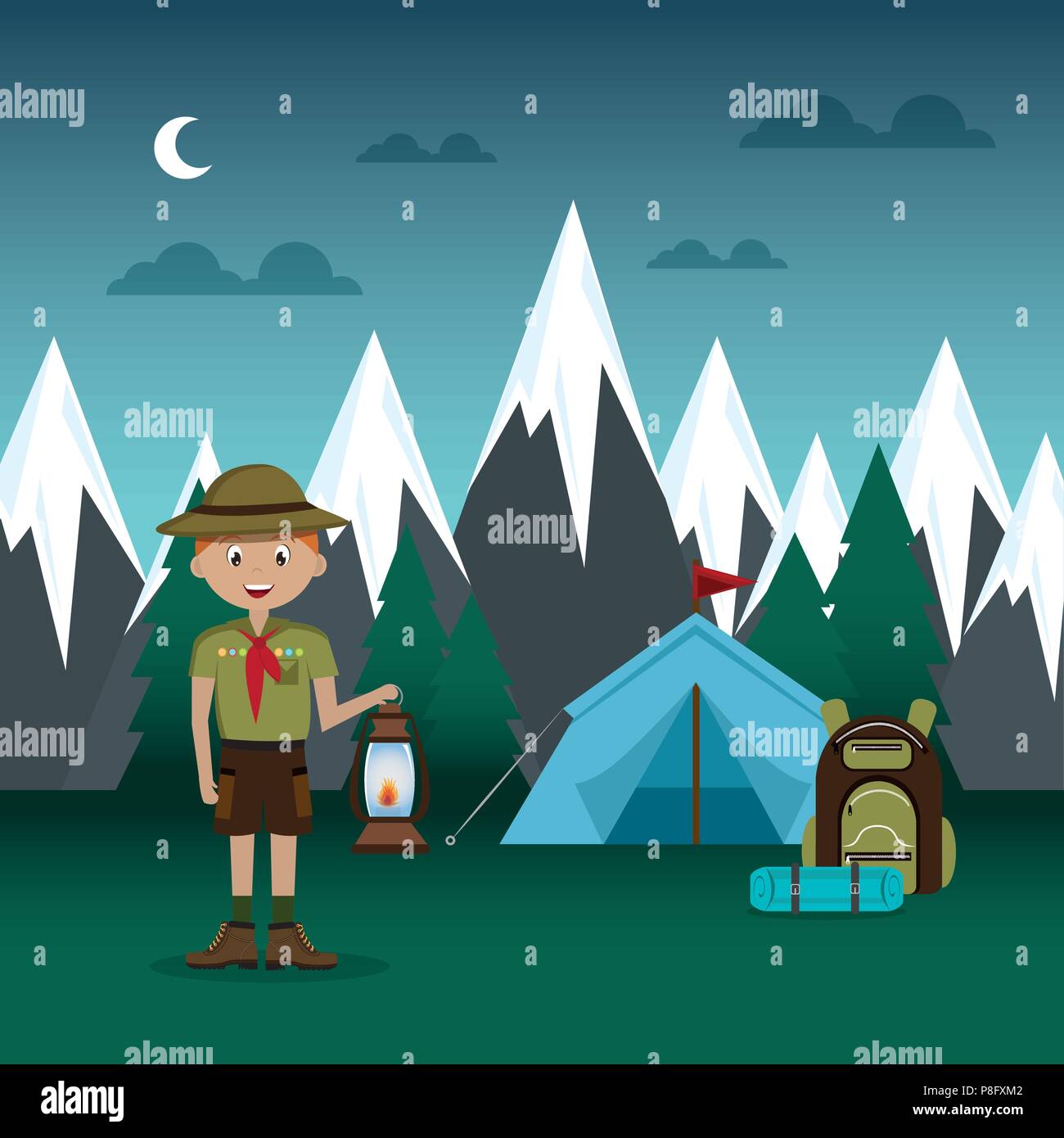 young scout in the camping zone scene Stock Vector Image & Art - Alamy
